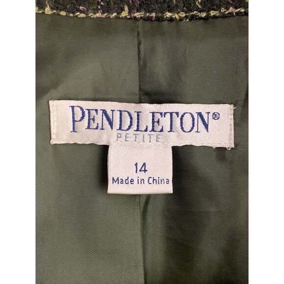 PENDLETON Plaid Blazer Women 14 Petite Black Green Lined Tweed Button Jacket EUC - Picture 6 of 9